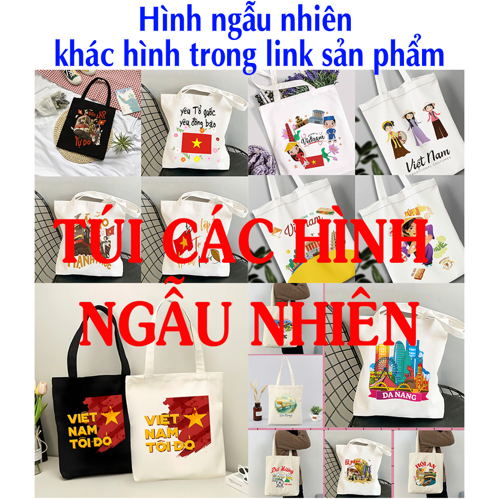 Túi tote ĐỘC LẬP TỰ DO ẤM NO HẠNH PHÚC - túi vải canvas đeo vai 35*40 cm đi học đi chơi du lịch đựng vừa laptop 14inch
