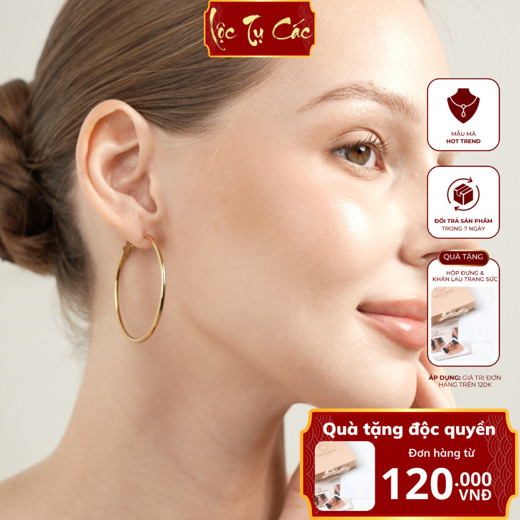 Khuyên tai mạ vàng, bông tai titan LUNA EARRINGS Lộc Tụ Các thanh lịch, tôn vinh đường nét khuân mặt KT001