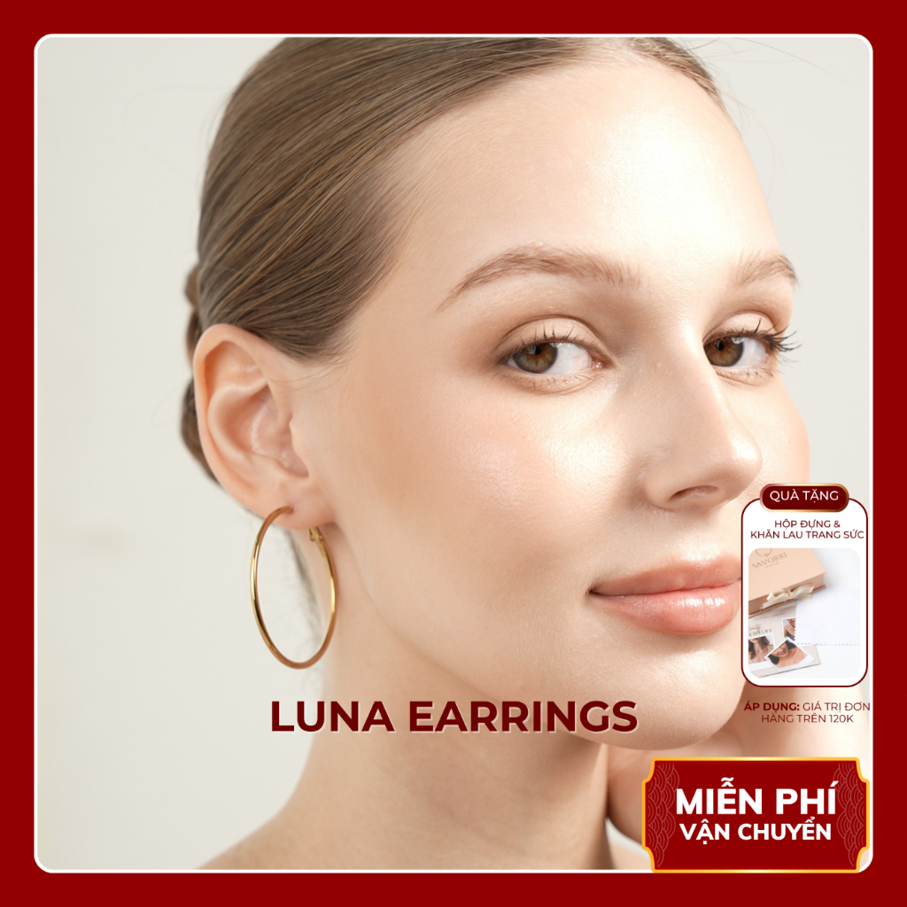 Khuyên tai mạ vàng, bông tai titan LUNA EARRINGS Lộc Tụ Các thanh lịch, tôn vinh đường nét khuân mặt KT001