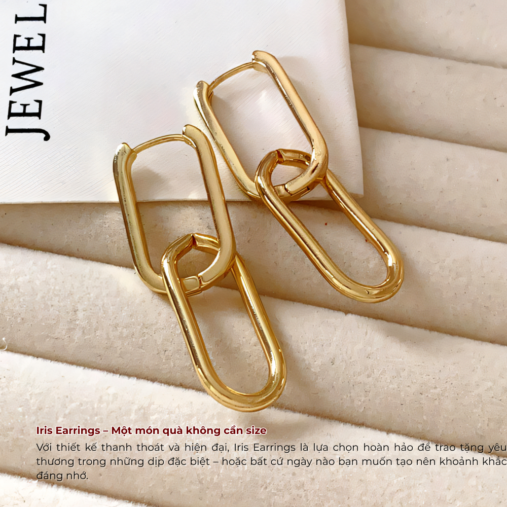 Khuyên tai nữ mạ vàng, bông tai titan Iris Earrings Lộc Tụ Các thiết kế thanh thoát, sang trọng & cá tính KT003.