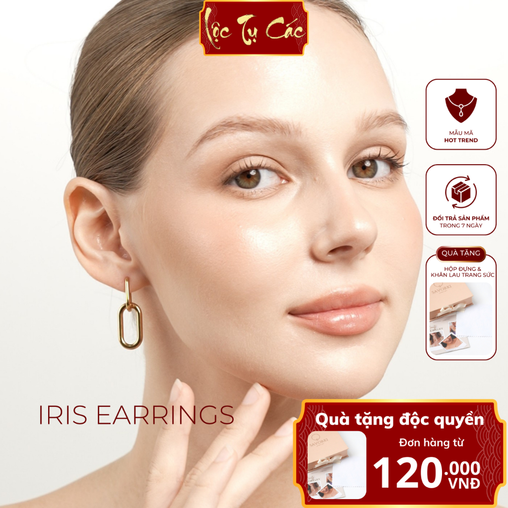 Khuyên tai nữ mạ vàng, bông tai titan Iris Earrings Lộc Tụ Các thiết kế thanh thoát, sang trọng & cá tính KT003.