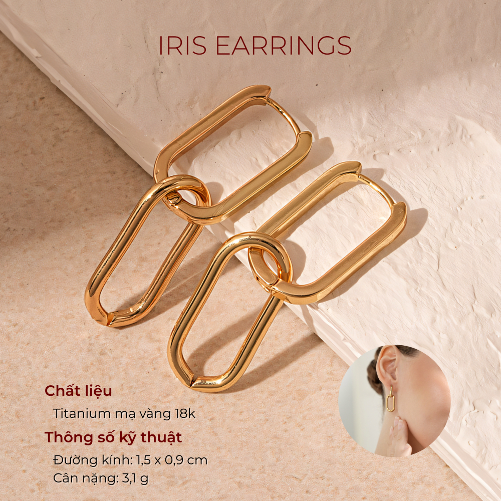 Khuyên tai nữ mạ vàng, bông tai titan Iris Earrings Lộc Tụ Các thiết kế thanh thoát, sang trọng & cá tính KT003.