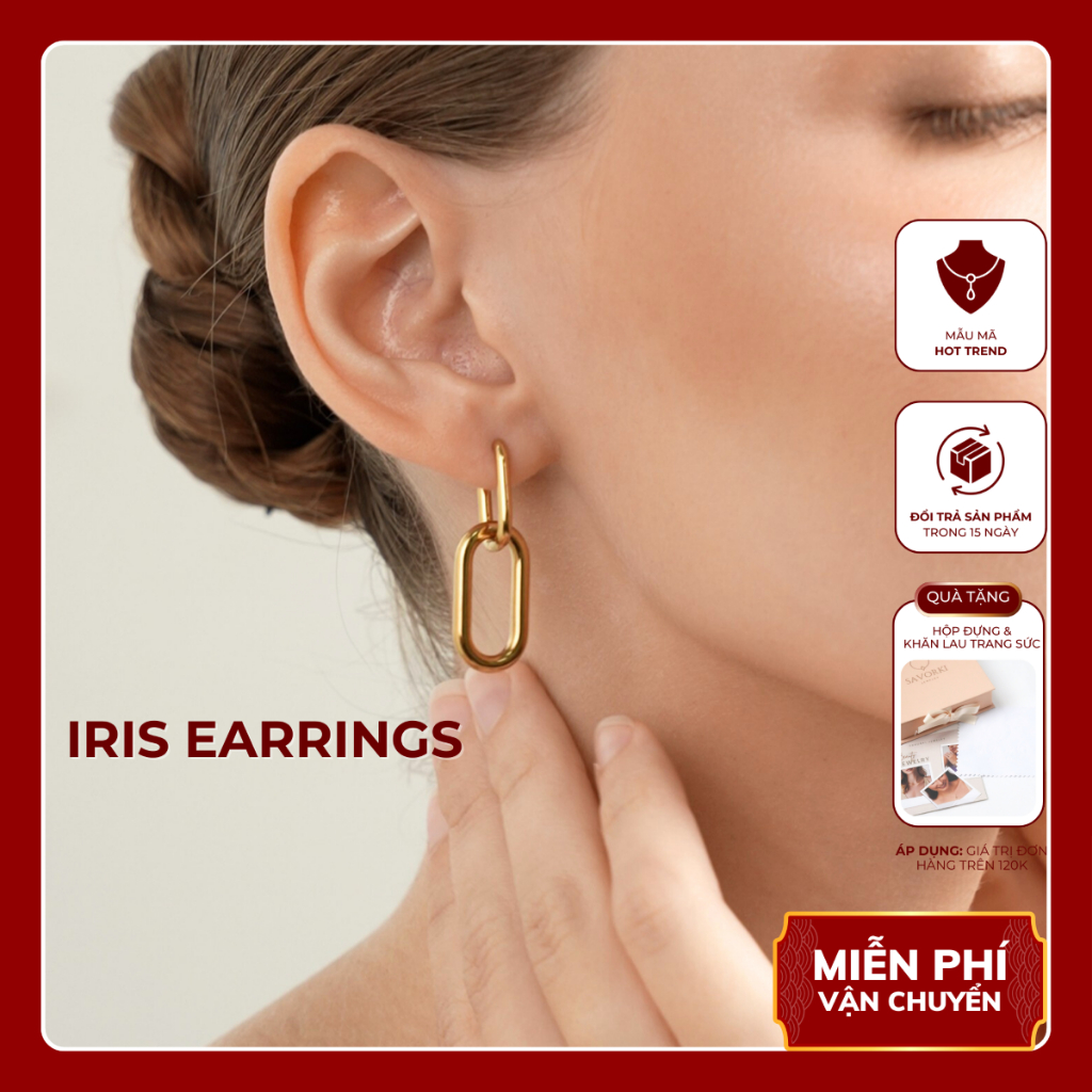 Khuyên tai nữ mạ vàng, bông tai titan Iris Earrings Lộc Tụ Các thiết kế thanh thoát, sang trọng & cá tính KT003.