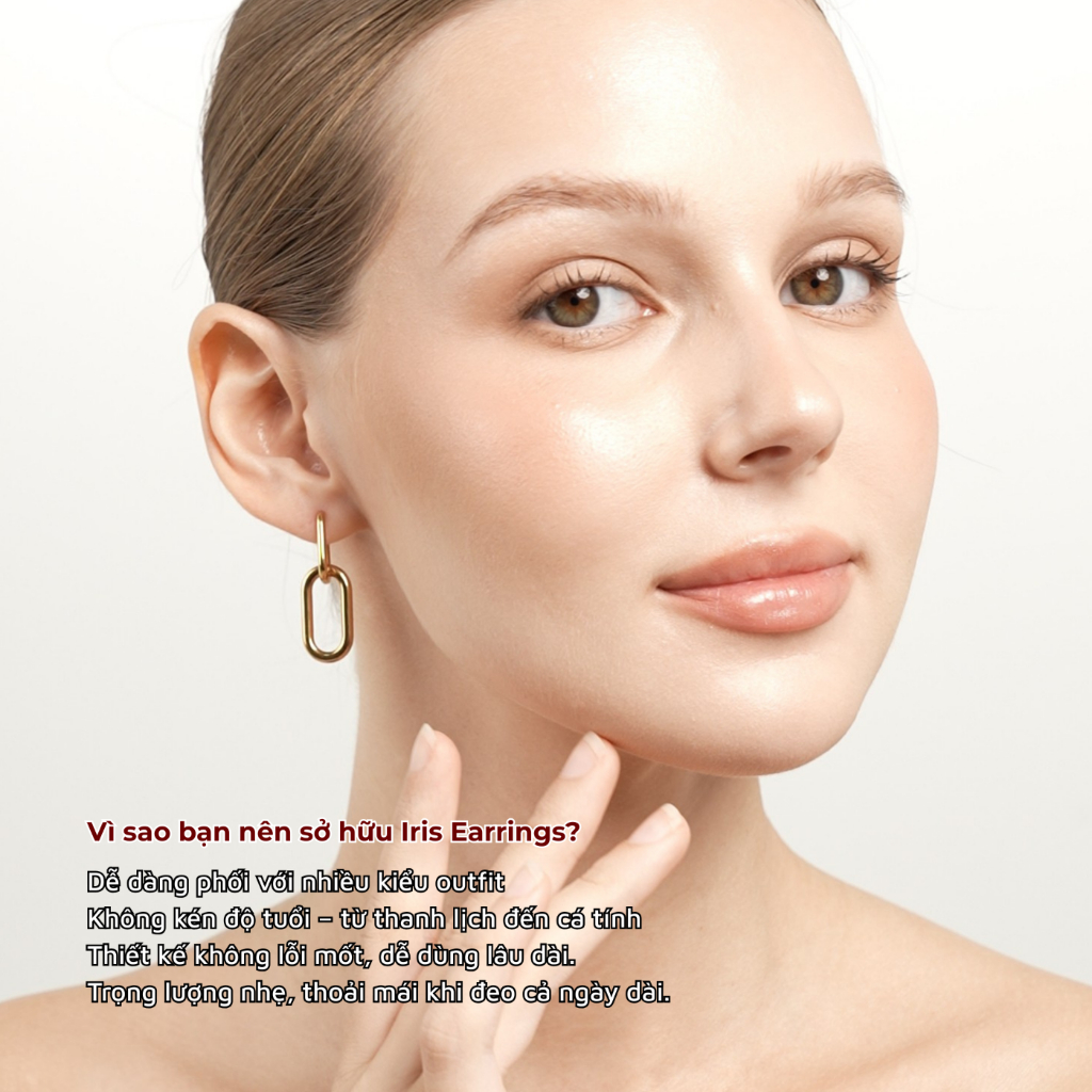 Khuyên tai nữ mạ vàng, bông tai titan Iris Earrings Lộc Tụ Các thiết kế thanh thoát, sang trọng & cá tính KT003.