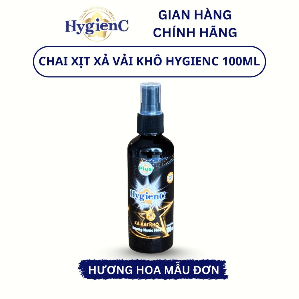 [Diện Mạo Mới] Chai Xịt Xả Vải Khô HygienC Plus 100ml/Chai - Hương Hoa Mẫu Đơn (Quyến Rũ)