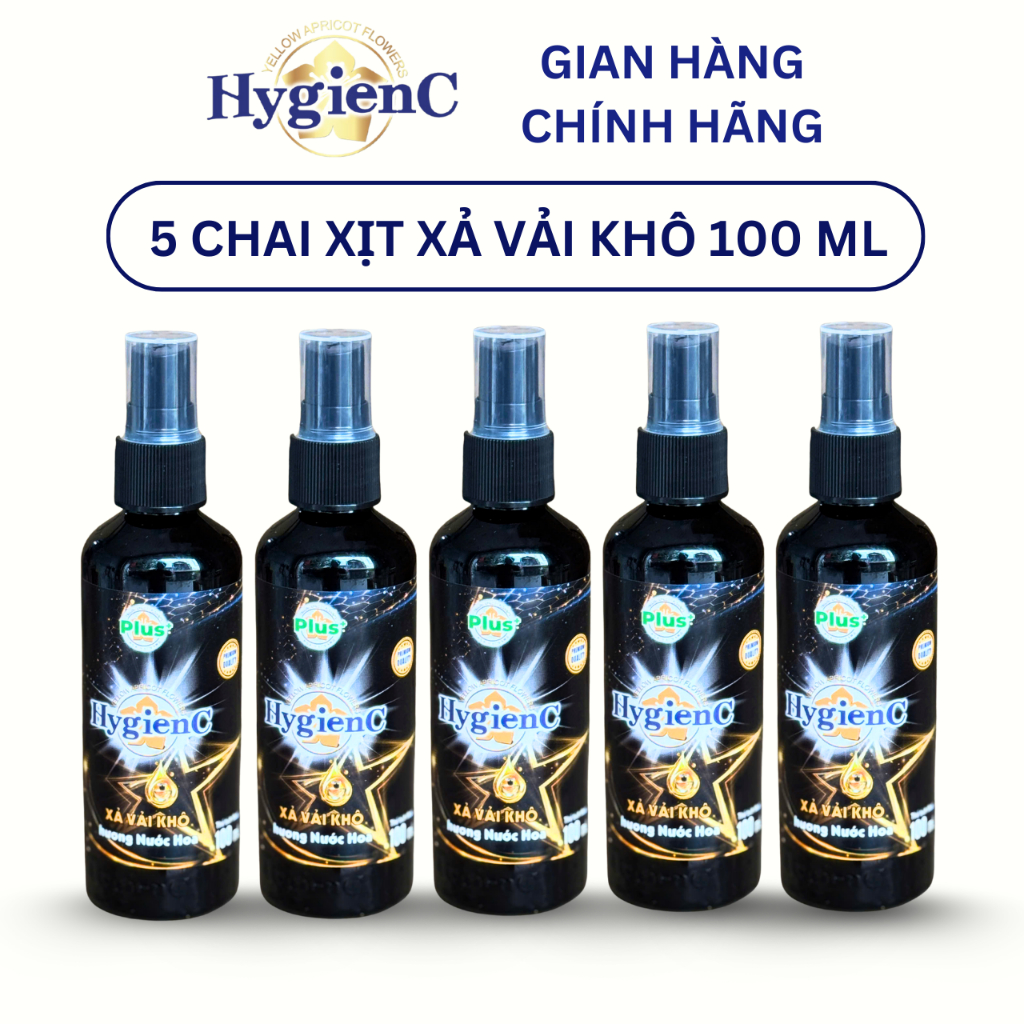Combo 5 Chai Xịt Xả Vải Khô HygienC Plus 100ML/ Chai - Hương Hoa Mẫu Đơn (Quyến Rũ)