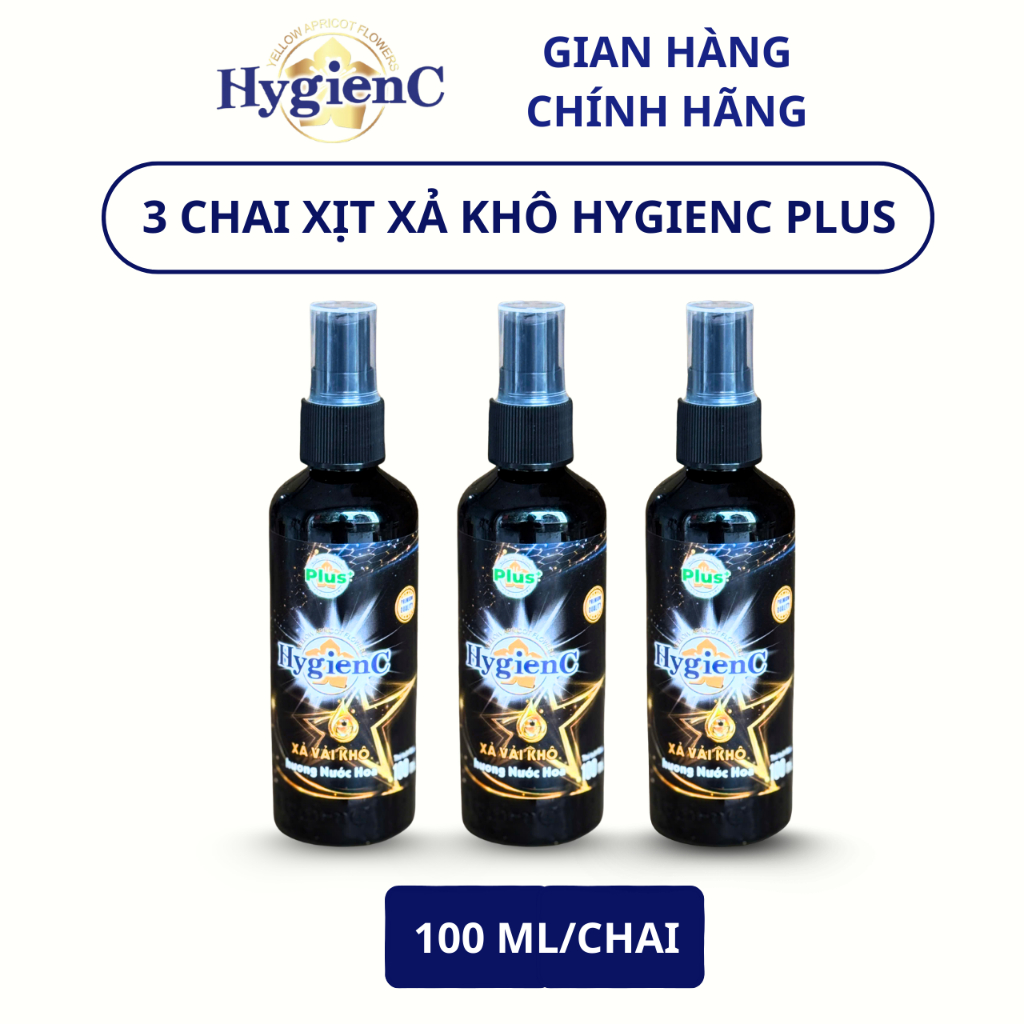 Combo 3 Chai Xịt Xả Thơm Quần Áo HygienC Plus 100 ML/ Chai - Hương Hoa Mẫu Đơn (Quyến Rũ)