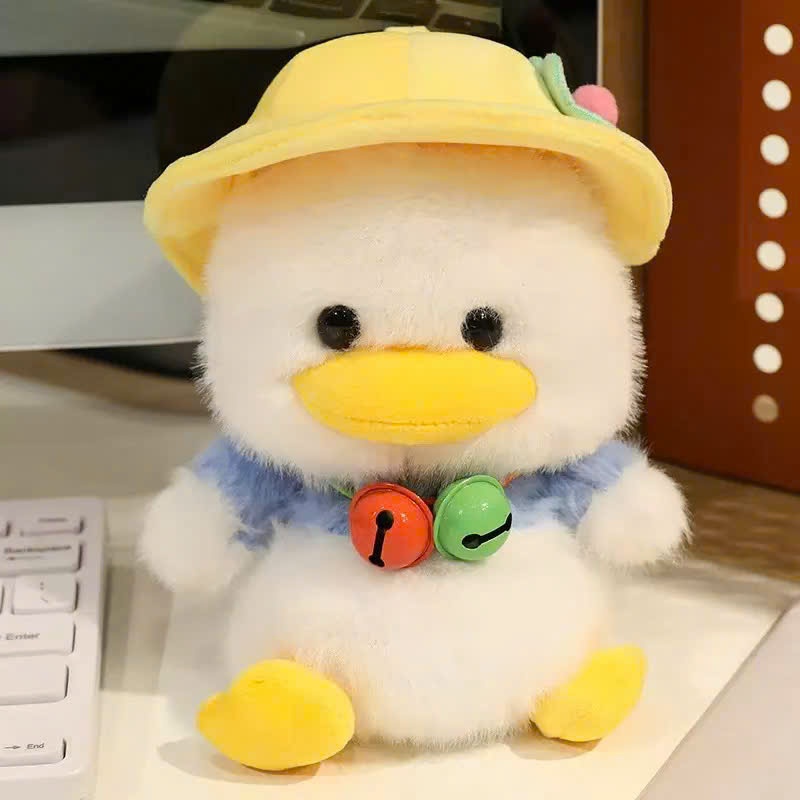 Gấu Bông Động Vật Đội Mũ Gấu, Vịt, Voi, Cánh Cụt, Gấu Đỏ Đeo Lục Lạc Siêu Cute Làm Quà Tặng, Decor Bàn Học