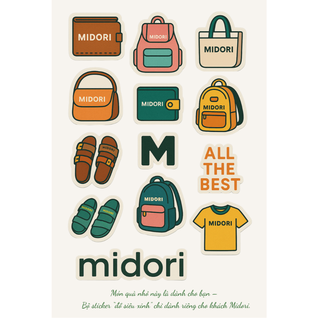 Sticker Dán Hình Ví Balo Túi Xách Áo Thun Trang Trí Nam Nữ Thương Hiệu M MIDORI
