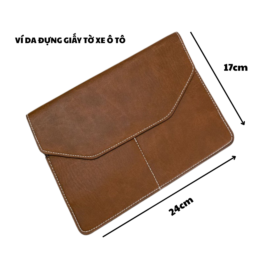 (Hỗ Trợ Dập Logo Hãng) Ví Da Đựng Giấy Tờ Xe Ô Tô Kích Thước Lớn 17cm x 24cm - SBH-VD02 - Nâu Đậm