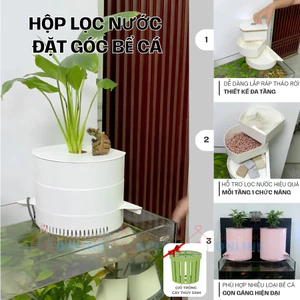 Bộ hộp lọc nước nhựa lắp ráp xếp chồng 3 tầng treo góc bể hồ cá nước chảy không ồn