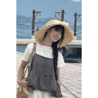 Set áo nữ babydoll phối bèo gồm á 2 dây và áo trắng