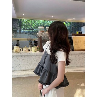 áo sơ mi 2 dây bánh bèo nữ babydoll gồm cả set