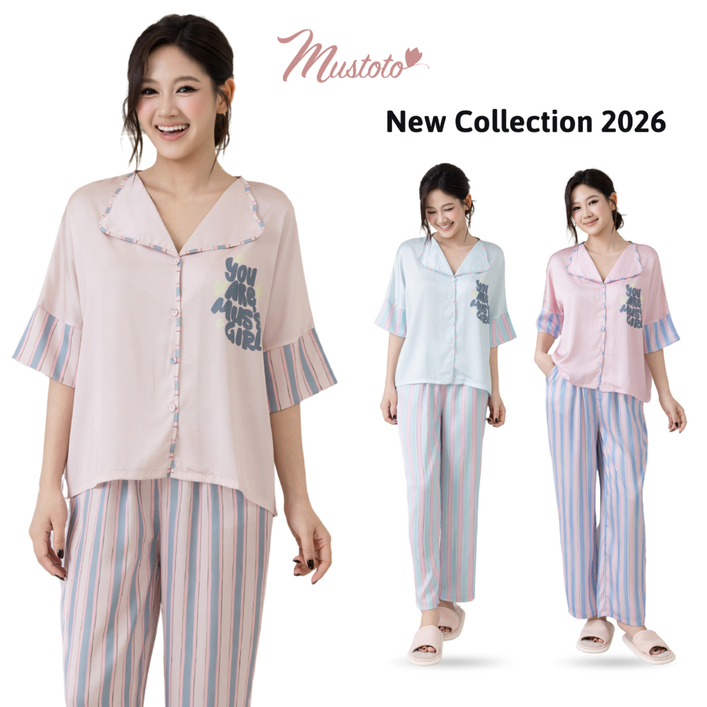 MUSTOTO Bộ Mặc Nhà Lụa Piijama Dài Tay Lửng Mềm Mát Thoải Mái (MB60)