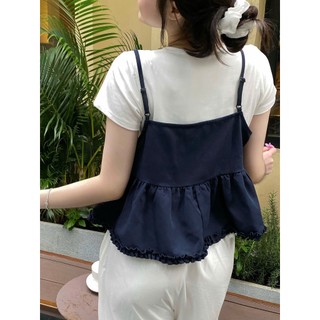 áo sơ mi 2 dây bánh bèo nữ babydoll gồm cả set