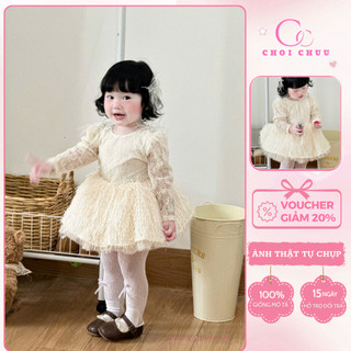Set Váy Công Chúa Bé Gái ChoiChuu Trắng Kem, Áo Ren Phối Váy Kim Tuyến Xòe Cao Cấp, Xinh Xắn Dễ Thương