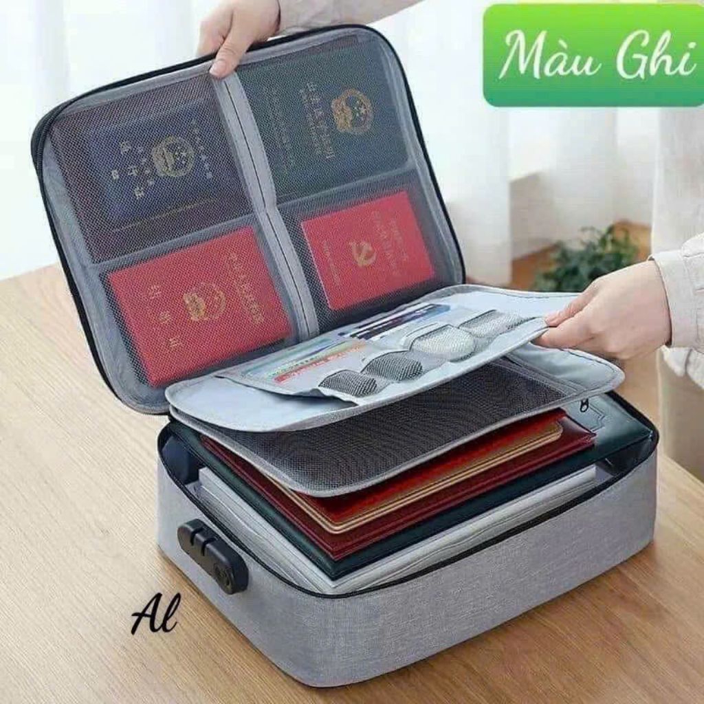 Cặp Đựng Hồ Sơ Tài Liệu Giấy Tờ A4 Cỡ Lớn Túi Nhiều Ngăn Có Khoá Số, Quai Xách Cầm Tay - Túi Đựng Tài Liệu