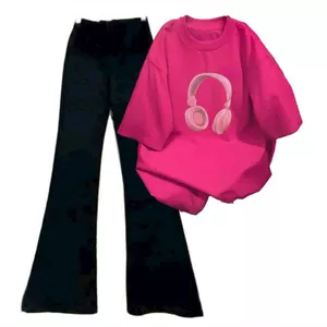 Sét Áo Nữ Dễ Thương Giả Thêu Hình In Tai Nghe Hồng Cutte From Rộng Basic Siêu Cá Tính