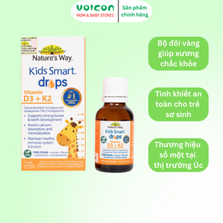 Vitamin D3 K2 Nature's Way Kids Smart Drops Tăng Cường Hấp Thụ Canxi Giúp Bé Cao Lớn 11ml