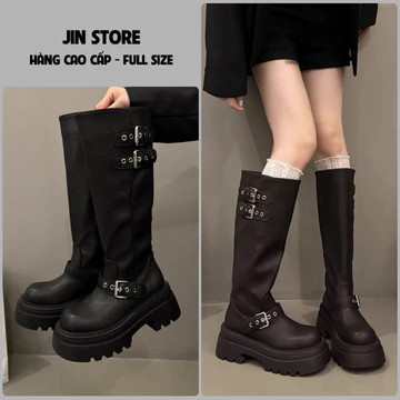 Boot nữ, giày bốt nữ cổ cao đế 5cm da PU trơn, boots thời trang nữ có khóa kéo xịn xò đính kim loại B28