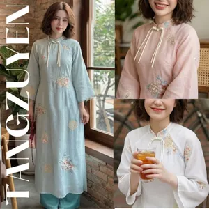 Set Áo Dài Cách Tân Voan Tơ Thêu Hoa Nổi Áo Dài Nữ Dáng Suông 2 Lớp Phong Cách Tiểu Thư Trẻ Trung Sang Chảnh T1584G