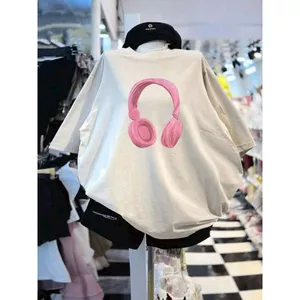 Áo Thun Tay Lỡ Nữ Tính Basic Dễ Thương Phối Hình In Tai Nghe Đáng Yêu Chất Cotton Mềm Mịn Cực Co Dãn