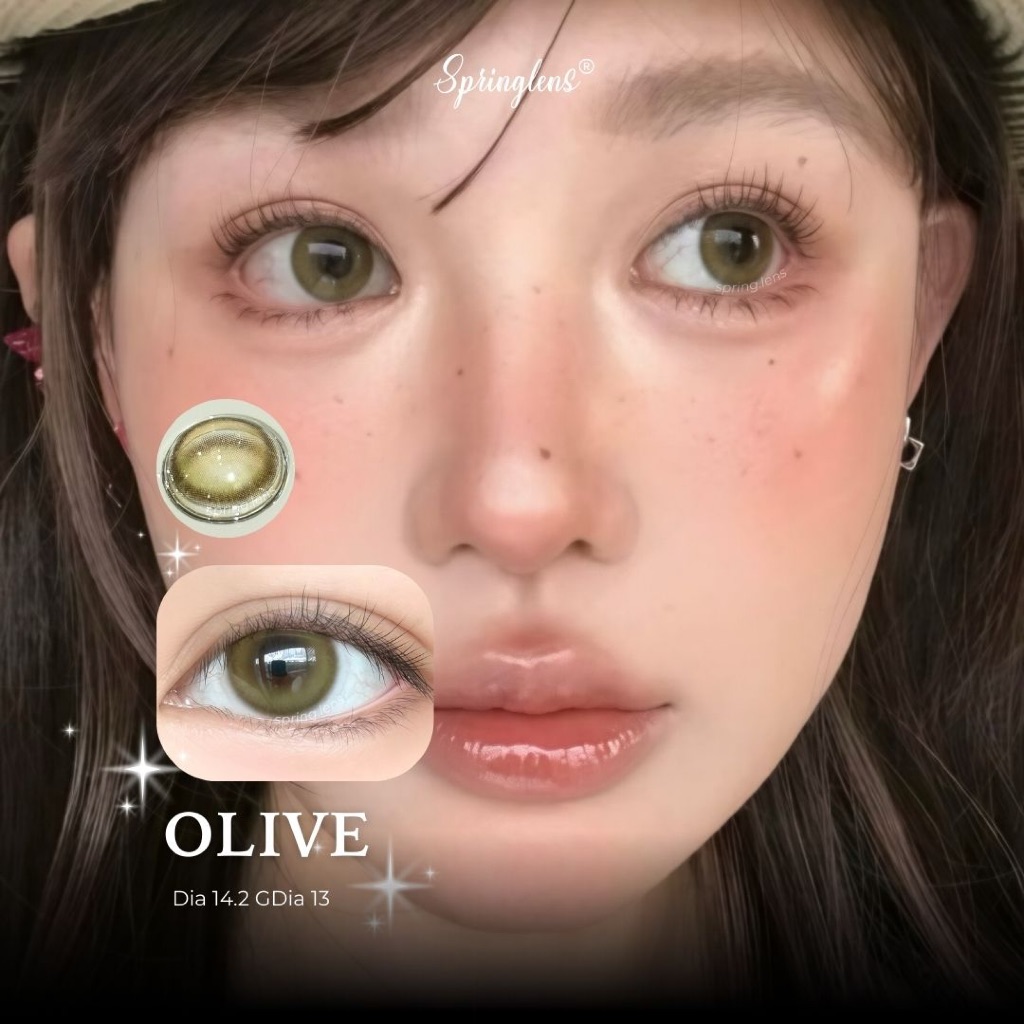 Kính áp tròng Olive Brown nâu rêu xanh Green trong giãn vừa 3 tháng 0-7 độ | Spring Lens