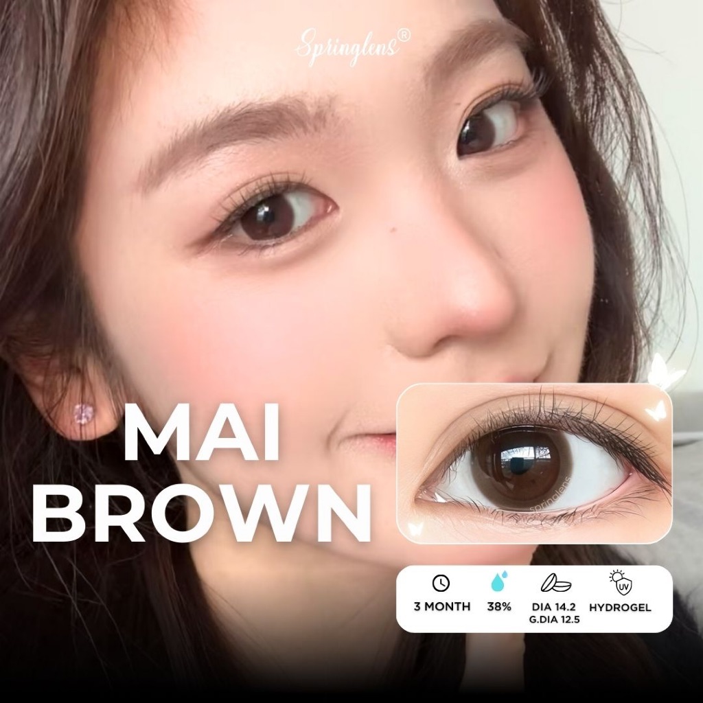 Kính áp tròng Mai Brown nâu hổ phách sữa không giãn 3 tháng 0-7 độ | Spring Lens