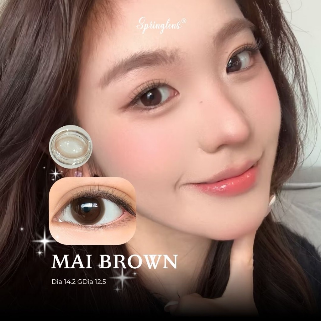 Kính áp tròng Mai Brown nâu hổ phách sữa không giãn 3 tháng 0-7 độ | Spring Lens