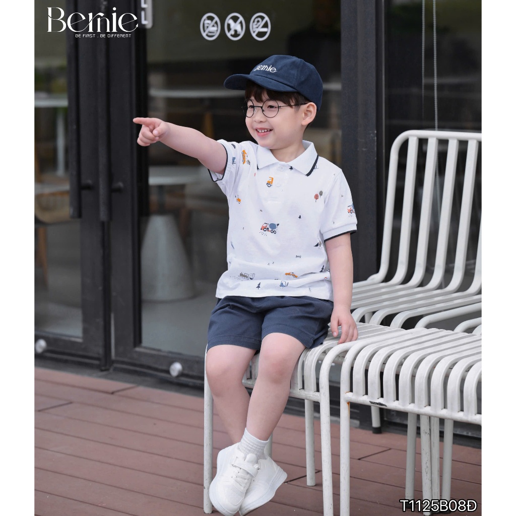 Bộ polo bé trai hoạ tiết xe phối quần kaki cho bé, set áo polo cộc tay quần kaki đùi khoẻ khoắn bé trai