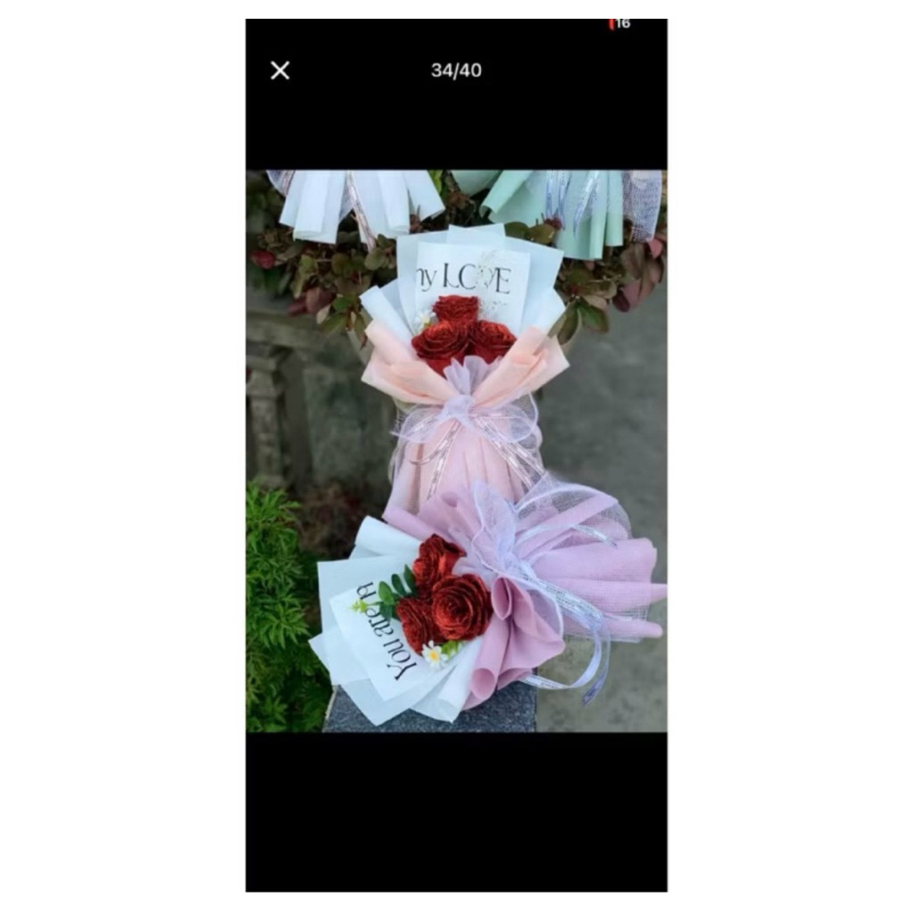 Bó hoa hồng nhũ kim tuyến 5 bông mix màu