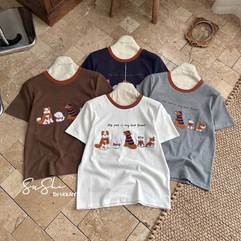 [𝑯𝒂 𝑨𝒏𝒉] Áo Cộc Phông Thêu nhiều Chó QCL1