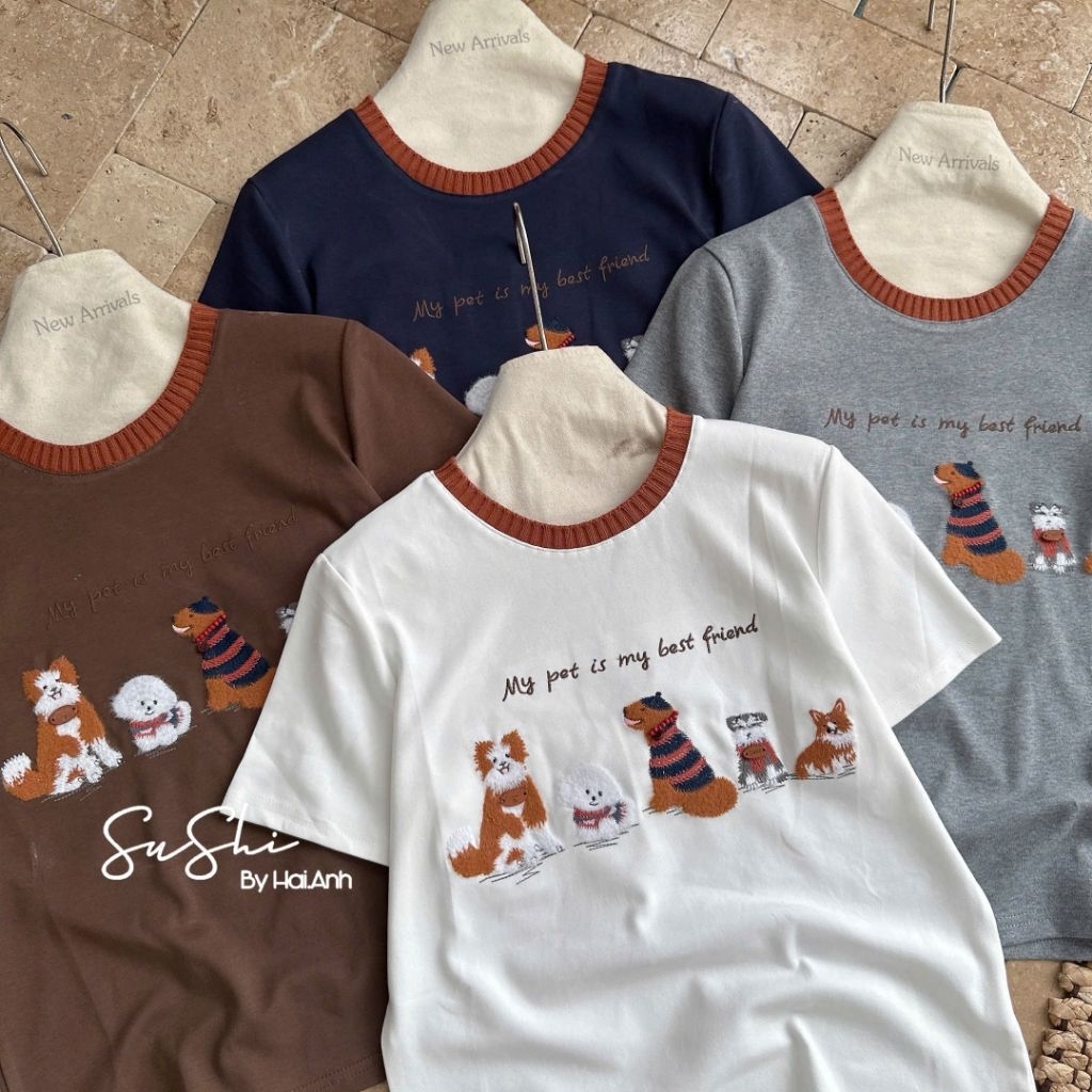 [𝑯𝒂 𝑨𝒏𝒉] Áo Cộc Phông Thêu nhiều Chó QCL1