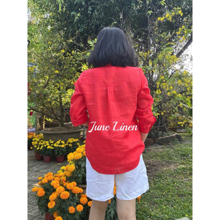 [JUNE LINEN] Áo sơ mi nữ Linen tưng premium washed, áo 2 túi vạt đuôi tôm. A52