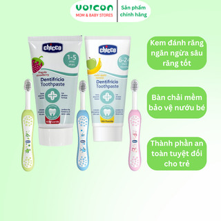 Bộ Chăm Sóc Răng Miệng Cho Bé Chicco Gồm Bàn Chải Lông Mềm Và Kem Đánh Răng Chính Hãng Italy