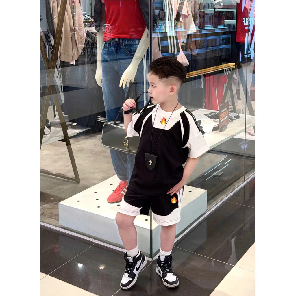 Bộ Hè Bé Trai Thể Thao Thêu Logo Hàng Cao Cấp - Bộ Cộc Bé Trai Thể Thao Trơn Đơn giản