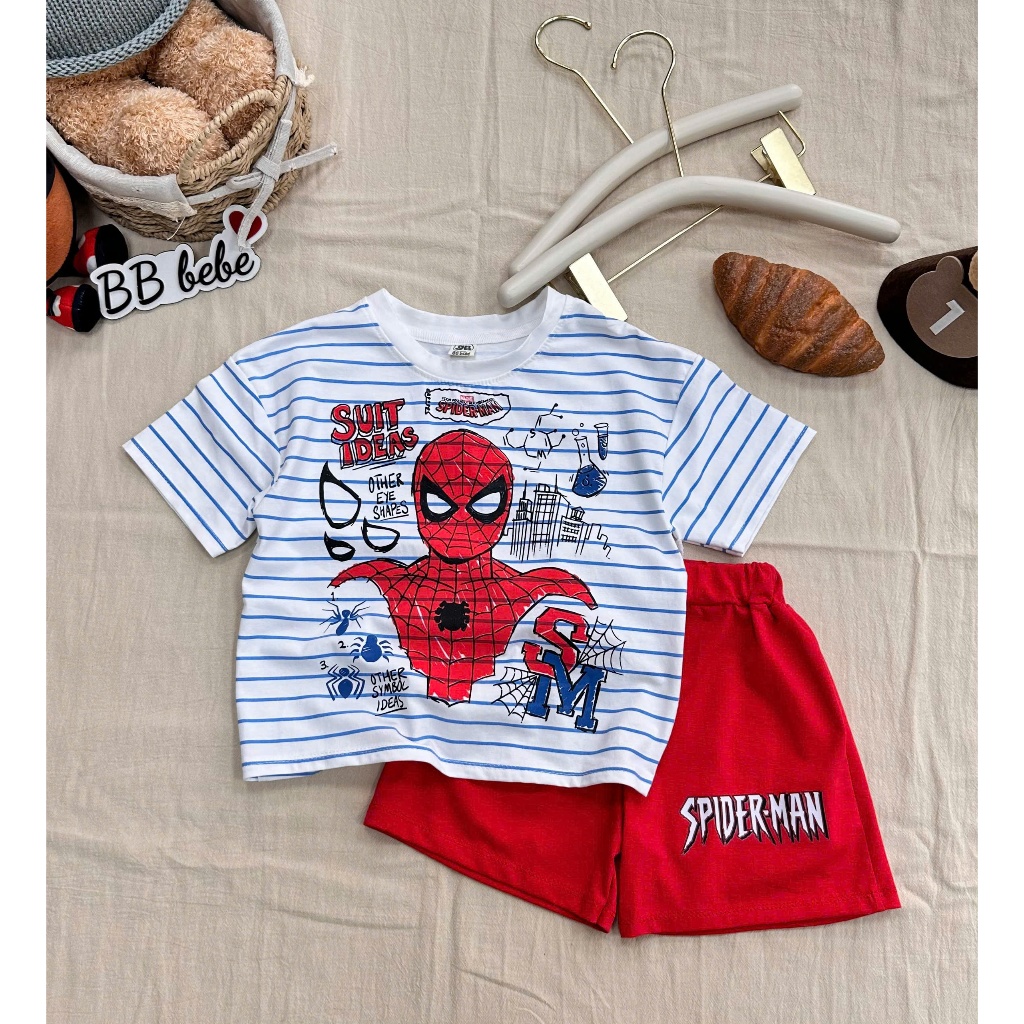 Combo 2 bộ siêu nhân cộc tay cho bé trai, set 2 bộ cotton mềm mát cho bé cho bé