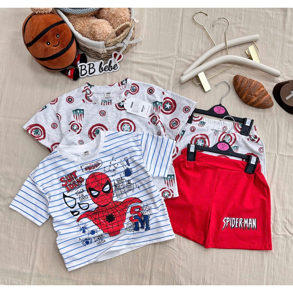 Combo 2 bộ siêu nhân cộc tay cho bé trai, set 2 bộ cotton mềm mát cho bé cho bé