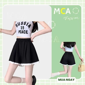 Quần Short nỉ ống rộng viền ren MCA phong cách thoải mái nặng động Q128