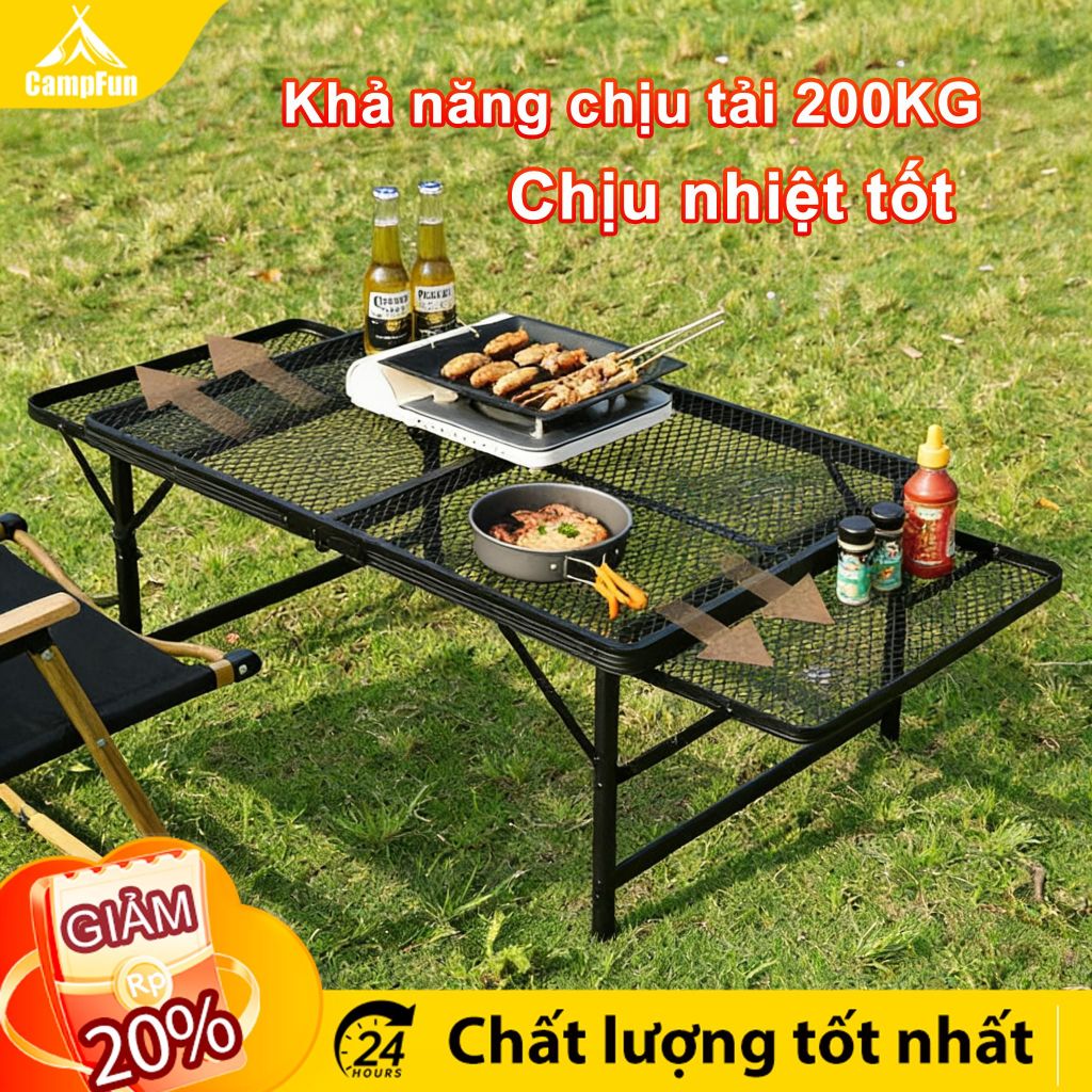 Bàn cắm trại, bàn lưới cắm trại gấp, có thể điều chỉnh chiều cao, bàn cắm trại di động, nhẹ và dễ mang theo