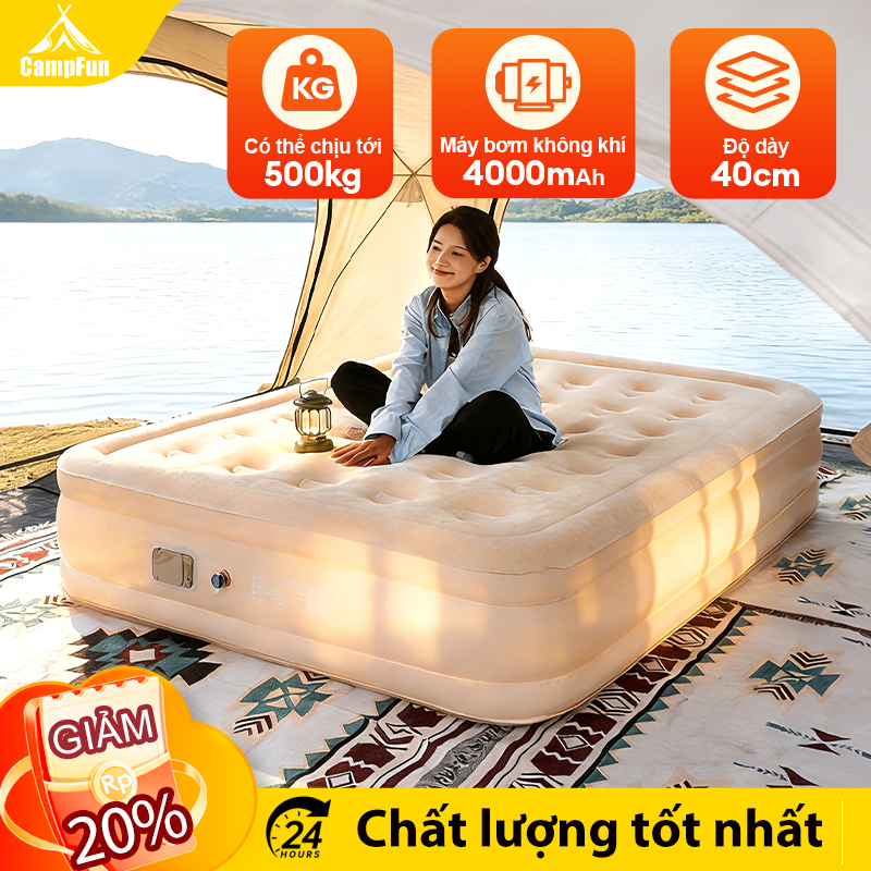 Nệm hơi tự bơm, đệm hơi chống ẩm, dùng cho nhà ở & dã ngoại (Tặng kèm gối và bơm điện)