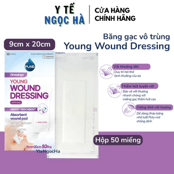 [50 miếng] Băng dán Gạc Vô Trùng Young Wound Dressing 9cm x 20cm, PLAID NON-WOVEN dán vết thương