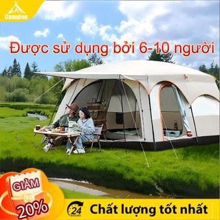 Lều Cắm Trại cho 10-12 người lều 2 lớp chống mưa tốt, khung kim loại siêu bền, thao tác dễ dàng