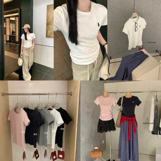 𝐏𝐡𝐢𝐞𝐧 𝐖𝐆𝐖𝐄 | (Sẵn) W8867 Áo Thun Cotton Cộc Tay Cổ Tròn Ôm Body Hình Thêu