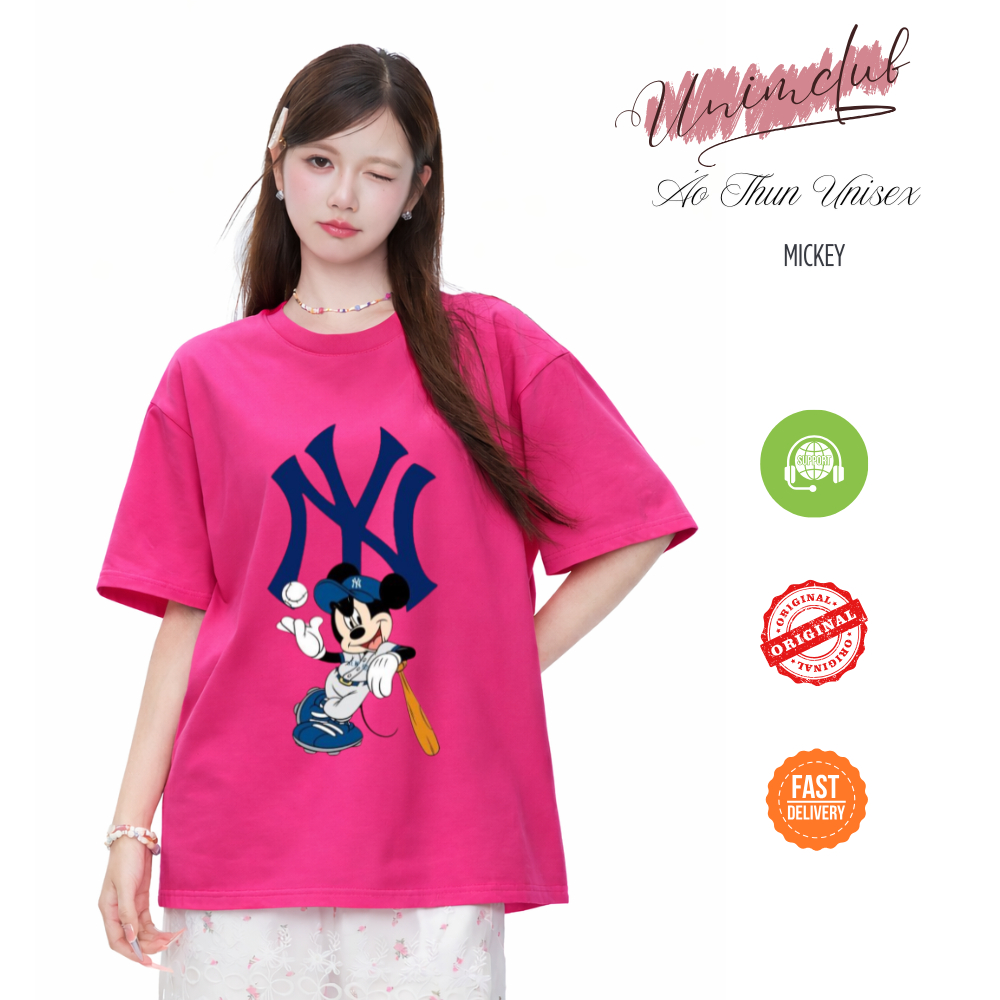 [Áo Cotton 100%] Áo Thun NY Mickey Bóng Chày Unisex Form Rộng Tay Lỡ Cao Cấp Định Lượng 250 GSM Co Giãn 2 Chiều APMK