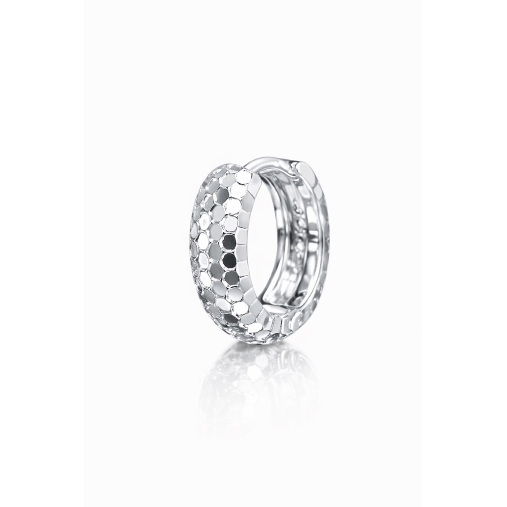 Khuyên tai bạc 925 Luna Jewelry dạng khoen chạm khắc tổ ong unisex