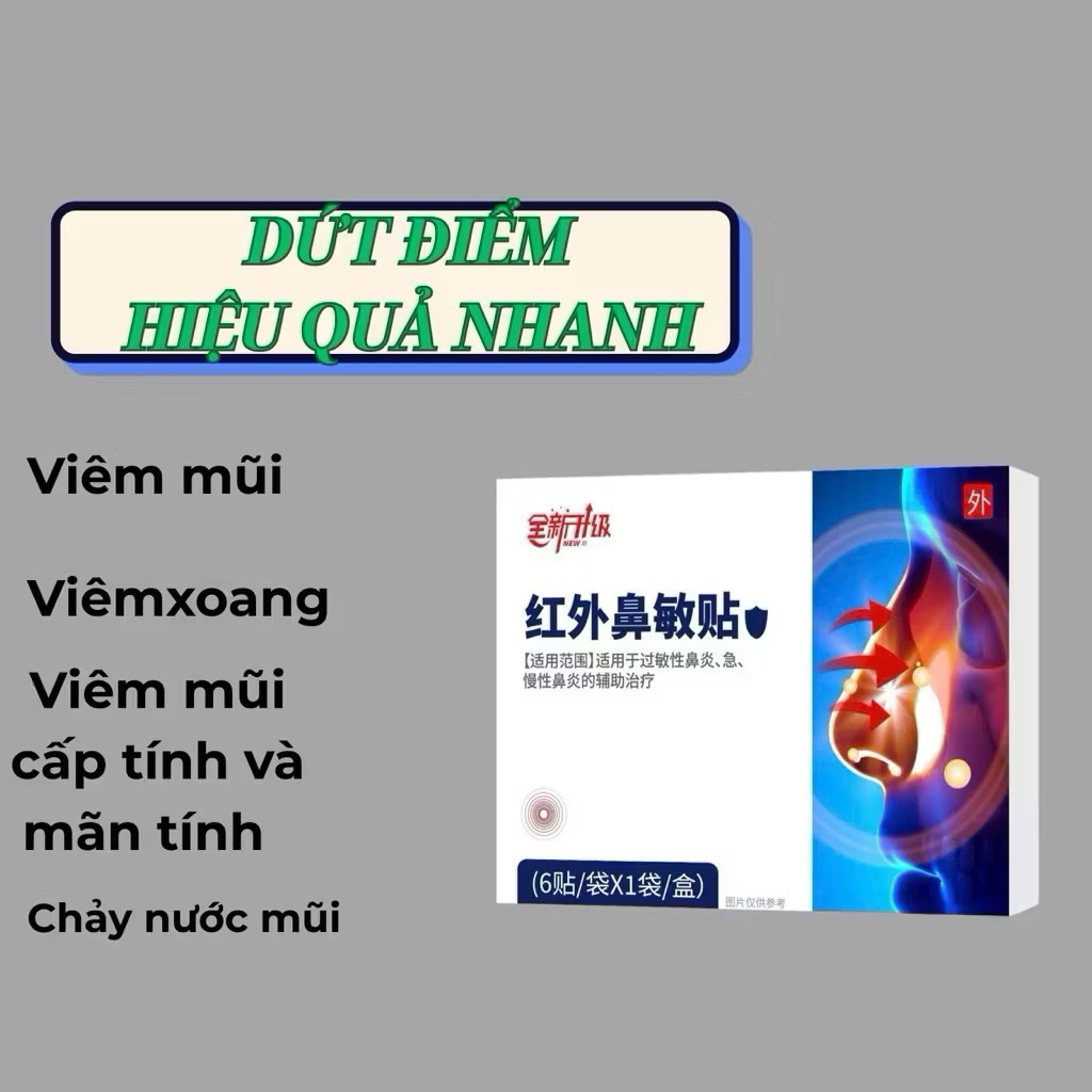 Hộp 6 Miếng dán giảm viêm mũi xoang,dịu viêm ,dễ thở- Cải thiện viêm mũi, nhức đầu ,miếng dán ấm mũi hồng ngoại