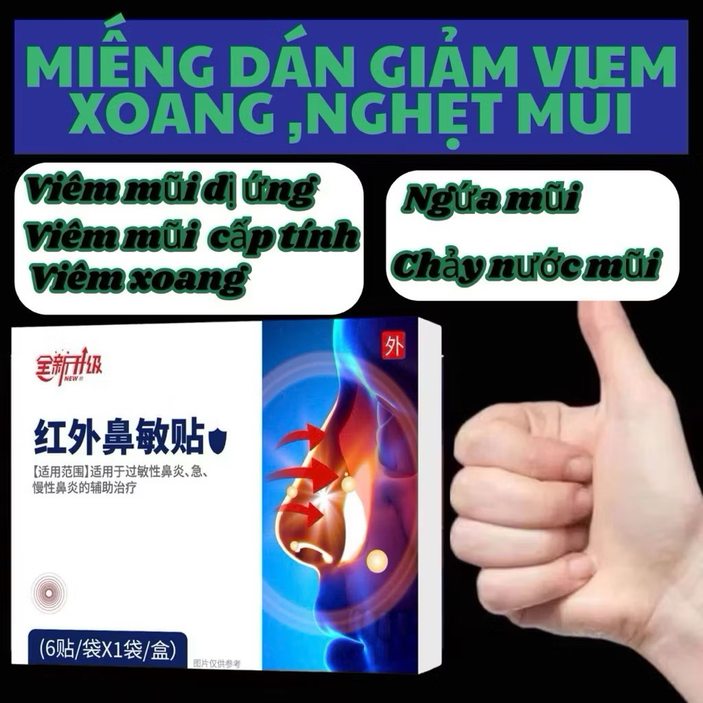 Hộp 6 Miếng dán giảm viêm mũi xoang,dịu viêm ,dễ thở- Cải thiện viêm mũi, nhức đầu ,miếng dán ấm mũi hồng ngoại