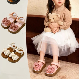 Sandal nơ cục bông cho bé gái từ 3 đến 10 tuổi đế dày tăng chiều cao siêu xinh
