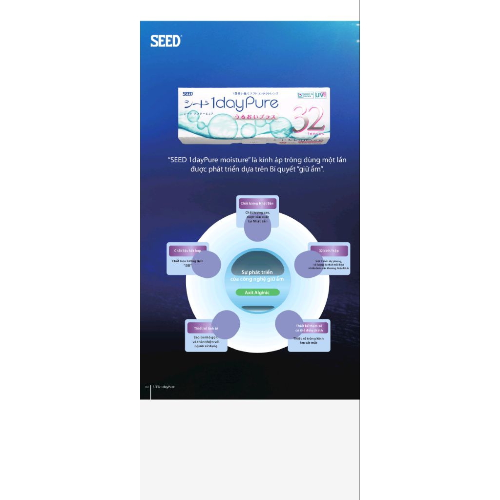SEED 1dayPure moisture – KÍNH ÁP TRÒNG DÙNG 1 LẦN DÀNH CHO MẮT CẬN THỊ HOẶC VIỄN THỊ, chiếc